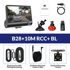 E-ACE Car DVR 3 Cameras Lens 4.0 Inch Dash Camera Dual Lens With Rearview Camera Video Recorder Auto Registrator Dvrs Dash Cam