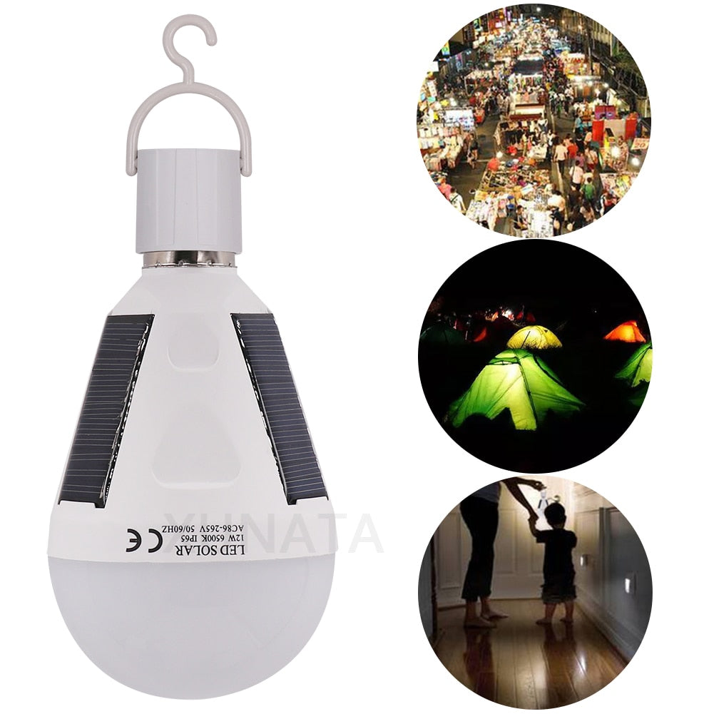 7W 12W PORTABLE RECHARGEABLE SOLAR POWERED WATERPROOF LED BULB