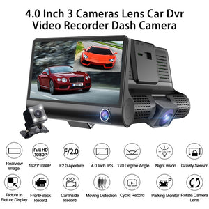 E-ACE Car DVR 3 Cameras Lens 4.0 Inch Dash Camera Dual Lens With Rearview Camera Video Recorder Auto Registrator Dvrs Dash Cam